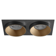 двойной встраиваемый потолочный светильник с корпусом чёрного цвета и золотыми отражателями