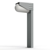 уличный фонарь на опоре с асимметричным плафоном серого цвета
