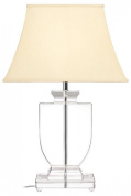 настольная лампа с прозрачным основанием и бежевым абажуром
