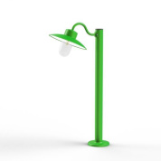 садовый боллард с плафоном на изогнутой стойке зеленого цвета