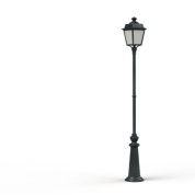 уличный фонарь на столбе с куполообразным плафоном тёмно-зелёного оттенка