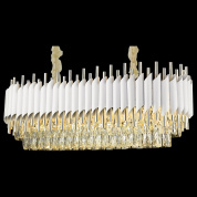 подвесная люстра с вытянутыми белыми и золотыми элементами прямоугольной формы