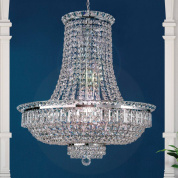 крупная хрустальная люстра корзинного типа на каркасе в форме колокола