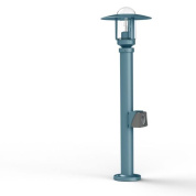 садовый светильник голубого цвета с прозрачным куполом и розеткой