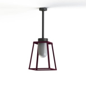 потолочный подвес бордового цвета с металлическим каркасом и цилиндрическим плафоном