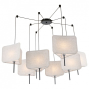 подвесная люстра с тканевыми абажурами разного размера