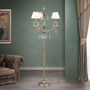 напольная люстра-торшер с тканевыми абажурами и хрустальными подвесками