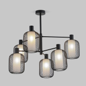 потолочная люстра с металлическим каркасом и прозрачными стеклянными плафонами