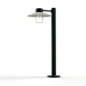 садовый уличный светильник на стойке с прозрачным плафоном и чёрным корпусом