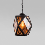 уличный подвесной фонарь с многогранным стеклянным плафоном на цепи