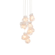 подвесной светильник с белыми стеклянными плафонами округлой формы