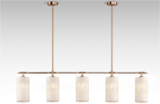 пятиплафонная линейная подвесная люстра с текстильными рассеивателями