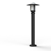 садовый фонарь черного цвета с круглым плафоном на цилиндрической стойке