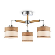 потолочный светильник с тремя деревянными плафонами цилиндрической формы