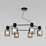 подвесная люстра с четырьмя цилиндрическими стеклянными плафонами на металлической раме