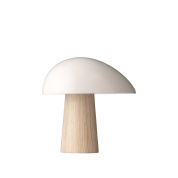 прикроватный светильник с белым куполом на деревянном основании