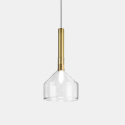 подвесная лампа с прозрачным стеклянным плафоном цилиндрической формы и латунной деталью