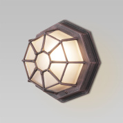 уличный настенный светильник с многогранным плафоном в металлической решетке