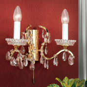 двухламповое хрустальное бра с золотистой арматурой и подвесками