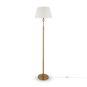 напольный светильник с прямой стойкой и тканевым абажуром на металлической базе