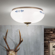 накладной потолочный светильник с опаловым стеклом и голубым орнаментом