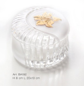 контейнер для ванной из прозрачного рельефного стекла с матовой крышкой и золотым растительным декором