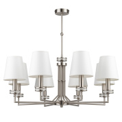 восьмиламповая потолочная люстра с тканевыми коническими абажурами