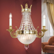 настенное бра с конической хрустальной корзиной и двумя боковыми рожками