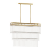 подвесная многомодульная люстра с многоярусными рифлёными стеклянными каскадами