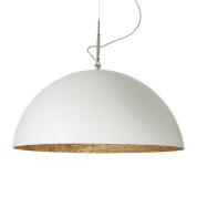 подвесной светильник полусферический с матовым белым корпусом и бронзовым внутренним покрытием