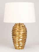 настольная лампа из латуни с рифлёным основанием и тканевым абажуром
