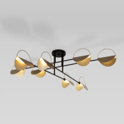 многорожковая потолочная люстра на штанге с круглыми металлическими отражателями