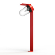 садовый уличный светильник на стойке с овальным плафоном и красной опорой