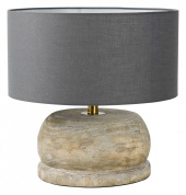 настольная лампа с цилиндрическим абажуром темно-серого цвета и каменным основанием
