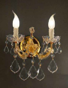 настенное бра с двумя рожками, кристаллами и золотистым основанием