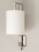 настенный светильник с вытянутым никелевым кронштейном и цилиндрическим абажуром