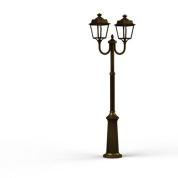 двухрожковый уличный фонарь на столбе с куполообразными плафонами бронзового оттенка