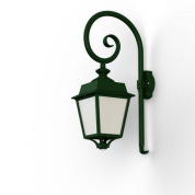 настенное бра с изогнутым кронштейном и зелёным фонарём с датчиком движения
