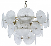 подвесная люстра с круглым стеклянным плафоном и золотым каркасом