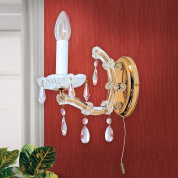 двухрожковое настенное бра с декоративными элементами и подвесными кристаллами