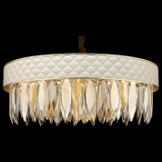 подвесная люстра с овальными стеклянными подвесками и текстильной отделкой кремового оттенка