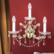 трёхрожковое настенное бра с резным основанием и кристаллами