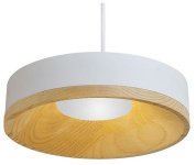 подвесной светильник с белым корпусом и внутренним кольцом под дерево для рассеянного света