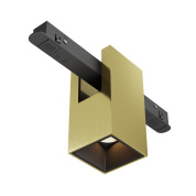 магнитный трековый светильник черного цвета с латунной отделкой и прямоугольным корпусом система 23мм