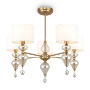 потолочный светильник с четырьмя абажурами из ткани и латунной арматурой с хрустальными вставками