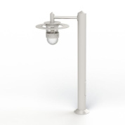 садовый светильник на опоре с белым корпусом и прозрачным плафоном
