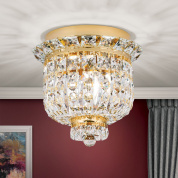 накладной потолочный светильник с многоярусным кристальным каскадом в золотистой оправе