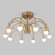 потолочная люстра с изогнутыми рожками и шарообразными стеклянными плафонами золотистого цвета