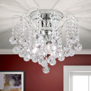 потолочная хрустальная люстра с тремя каскадными прозрачными подвесами в хроме