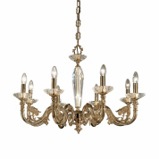 люстра с восемью рожками и абажурами в состаренной латуни